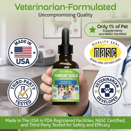 Pet Wellbeing Throat Gold for Dogs - Natural Herbal Cough, Throat and Respiratory Support for Dogs - 2 oz(59ml)