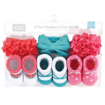 Hudson Baby Girl's Headband and Socks Giftset, Teal Coral, One Size