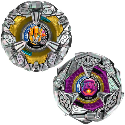 Beyblade X and Transformers Collab, Bumblebee 3-60GP vs. Shockwave 5-80O, 2 Takara Tomy Tops, 2 Launchers, Battling Top Game Toys, Ages 8+