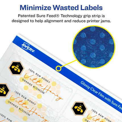Avery Glossy Clear Address Labels, Sure Feed Technology, Laser/Inkjet, 1" x 2-5/8", 300 Labels, 5 Packs (6521)