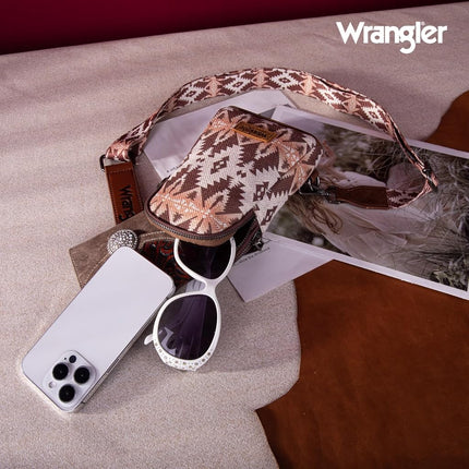 Wrangler Aztec Sling Bag Southwest Crossbody Bags Trendy Chest Bag, Light Coffee