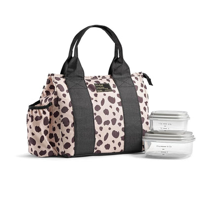 Sac isotherme pour déjeuner Fit & Fresh Sanibel pour adulte avec pochette latérale et poignées de transport, kit déjeuner complet comprenant 2 boîtes alimentaires réutilisables, motif guépard