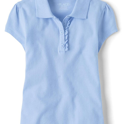 The Children's Place Girls' Short Sleeve Ruffle Pique Polo, Daybreak, X-Small