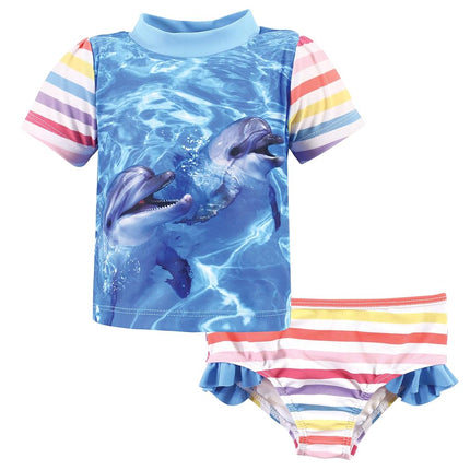 Hudson Baby Unisex Baby Swim Rashguard Set, Girl Dolphin, 2 Toddler