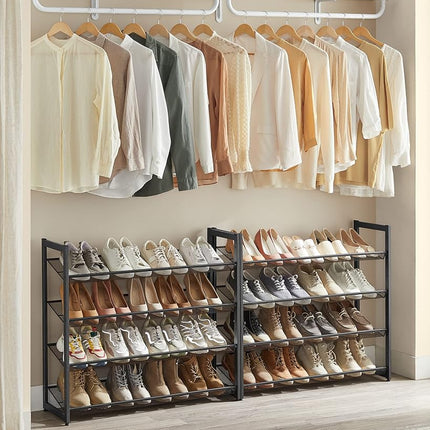 SONGMICS Shoe Rack, 8-Tier Shoe Organizer, Metal Shoe Storage for Garage, Entryway, Set of 2 4-Tier Stackable Shoe Shelf, with Adjustable Flat or Angled Shelves, Holds 32-40 Pairs, Black (ULMR08B)