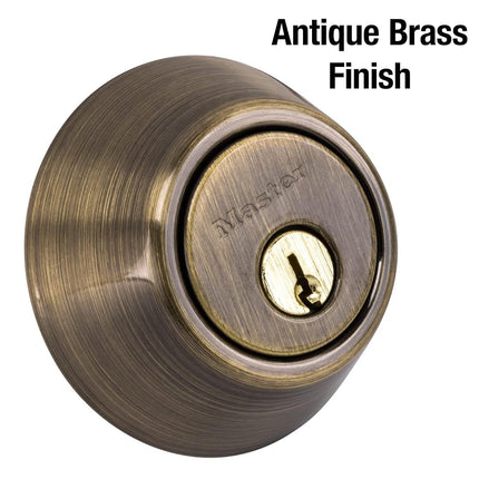 Master Lock Keyed Entry Door Lock, Single Cylinder Deadbolt with Matching Tulip Style Knob, Antique Brass, TUCO0605,Combo