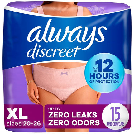 Always Discreet, Incontinence Underwear for Women, Maximum Classic Cut, Extra-Large, 15 Count