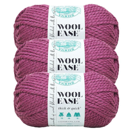 Lion Brand Wool-Ease Thick & Quick Yarn - Soft, Bulky Yarn for Knitting & Crochet, Pack of 3, Fig