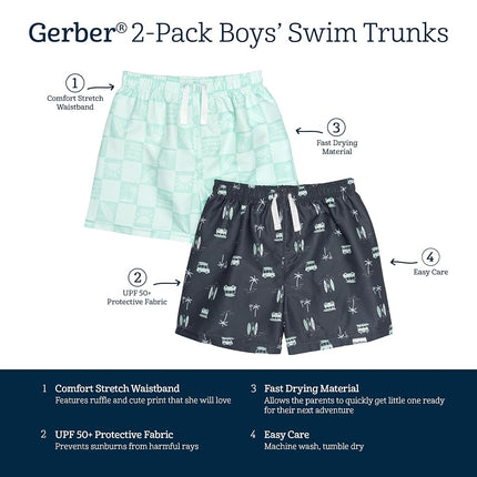 Gerber 2-Pack Baby & Toddler Boys Surf Swim Trunks, Surf, 3T