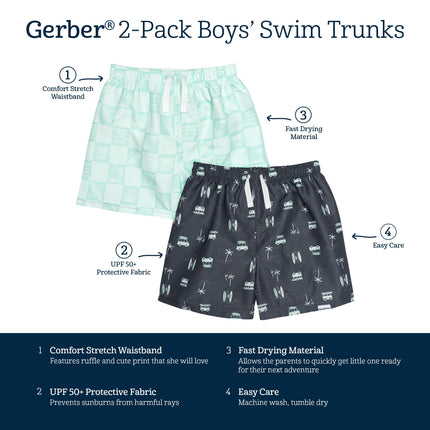 Gerber 2-Pack Baby & Toddler Boys Surf Swim Trunks, Surf, 3T