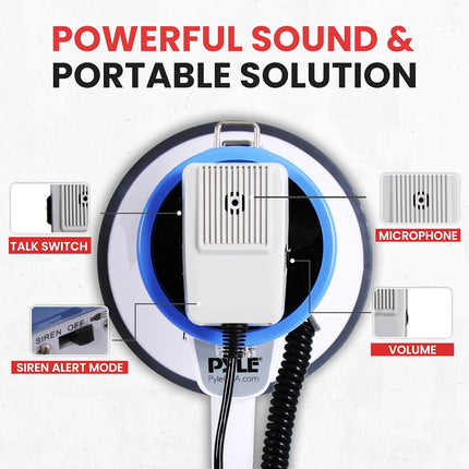 Pyle Portable Compact PA Megaphone Speaker w/LED Flashlight, Alarm Siren, Adjustable Volume, 50W Handheld Lightweight Bullhorn w/Detachable Mic, Battery Powered, for Indoor Outdoor Use (PMP51LT)