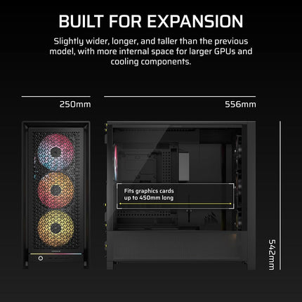 CORSAIR FRAME 5000D RS ARGB Modular High Airflow Mid-Tower PC Case – 4x Pre-Installed RS ARGB Fans, InfiniRail™ Fan Mounting System, ASUS BTF, MSI Project Zero, Gigabyte Project Stealth – Black