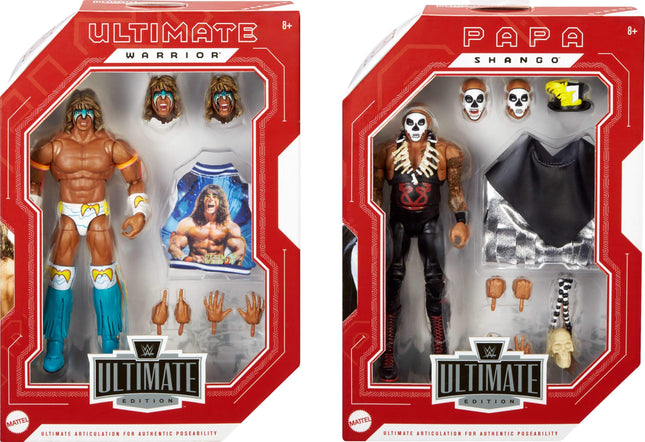 Mattel WWE Coffret de 2 Figurines Articulées Ultimate Edition, Collection Greatest Grudges '92 avec Ultimate Warrior et Papa Shango, Superstars de 15 cm et Accessoires