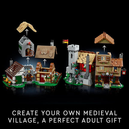LEGO Icons Medieval Town Square Build and Display Model, Classic Castle Set Reimagined with 8 Medieval Minifigures, Explore the Medieval Village of Felsa in this Building Set for History Lovers, 10332