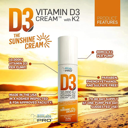 All Natural Vitamin D3 10000IU Vitamin D Cream - Two Month Supply - 3oz
