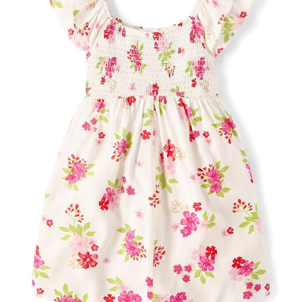 The Children's Place Girls' Smocked Skirt with Shorts, Romper, Simply White Floral, Medium