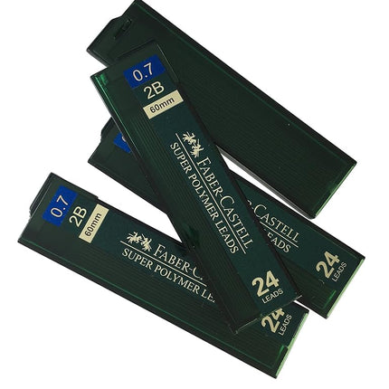 Faber-Castell 0.7mm 2B Super Polymer Premium Strong Dark Smooth Leads Mechanical Pencil Lead Refills For All 0.7 mm Mechanical Pencils (4 Tubes, 24 Leads Per Tube - Total 96 leads)