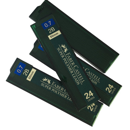 Faber-Castell Minas para Portaminas de Polímero Súper Premium Fuertes Oscuras Suaves de 0.7mm 2B para Todos los Portaminas de 0.7 mm (4 Tubos, 24 Minas por Tubo - Total 96 minas)