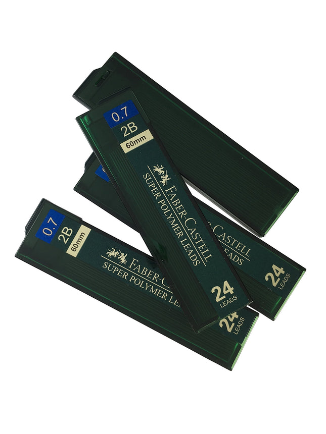 Faber-Castell Minas para Portaminas de Polímero Súper Premium Fuertes Oscuras Suaves de 0.7mm 2B para Todos los Portaminas de 0.7 mm (4 Tubos, 24 Minas por Tubo - Total 96 minas)
