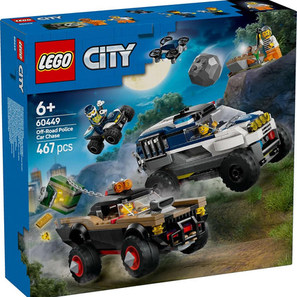 LEGO City Off-Road Police Car Chase Toy with 2 Trucks, a Quadbike, Drone, an Opening Safe and 2 Minifigures - Police Toys for 6+ Year Old Boys & Girls - 60449