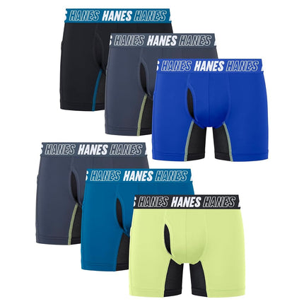 Caleçons boxeurs anti-frottement Hanes pour garçons Moves, lot de 6, noir/bleu/vert lime - Jambe classique, taille L