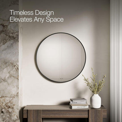 Miroir mural rond de salle de bain Kohler Essential de 32 po L x 32 po H avec cadre en noir mat