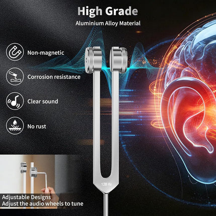 Tuning Forks for Healing Set - 128Hz, 136.1Hz, 256Hz, 384Hz, Weighted & Unweighted, Tuning Fork with Hockey Puck Activator & feet, Sound Therapy Chakra Balance for Yoga & Meditation in Leather Pouch