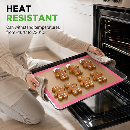 NutriChef Silicone Mat Set – 2 Non-Stick Reusable Oven Liners 62 cm x 42 cm, Food-Grade Oven Safe 250°C, Sheets for Pastry, Dough, Cookies & Kitchen Accessories, Pink