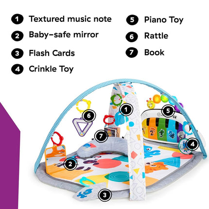 Baby Einstein 4-in-1 Kickin Tunes Play Gym, Tummy Time Baby Play Mat with Kick Piano, Music & Language Discovery, Sensory Toys, Lights & Sounds, for Newborns & Up