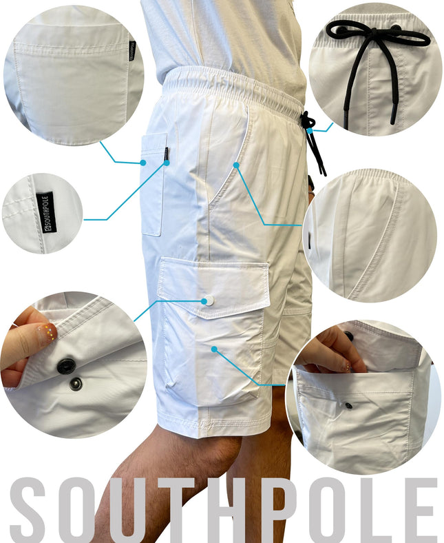 Southpole Pantalones Cortos Cargo de Nailon Tejido Tech para Hombre, de Secado Rápido, Ligeros, Cintura Ajustable, Color Arena, Talla XL Corta