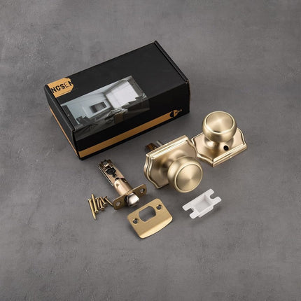 NCSEN Gold Door Knobs with Camelot Trim,Interior Door Knob with Lock,Coastal Door knob for Hall & Closet, Satin Brass