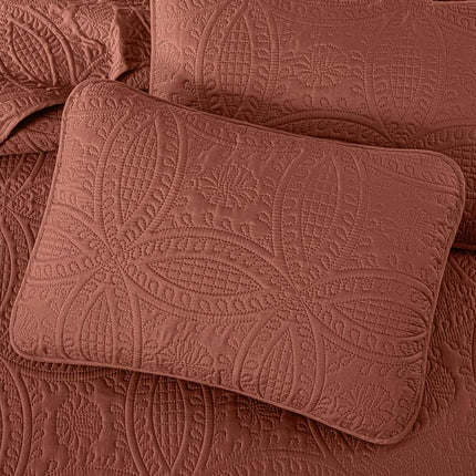 Chezmoi Collection Austin Queen Bedspread Set 3-Piece Pinsonic Quilted Oversized Bedspread Coverlet Set, Queen, Terracotta