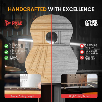 Pyle Beginner Cutaway Acoustic Guitar Kit, 4/4 Full Size All Wood Dreadnought Stringed Instrument with Gig Bag, Steel Strings, Picks, Strap, Capo, For Students and Adults, Natural