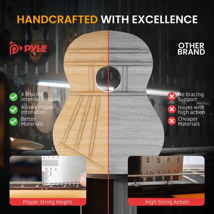 Pyle Beginner Cutaway Acoustic Guitar Kit, 4/4 Full Size All Wood Dreadnought Stringed Instrument with Gig Bag, Steel Strings, Picks, Strap, Capo, For Students and Adults, Natural