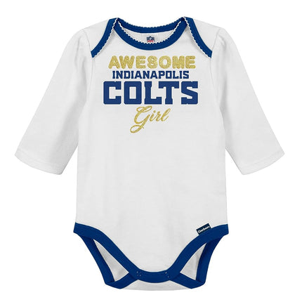 NFL Baby Girls' 3Pc Bodysuit, Footed Pant, & Cap Set, Indianapolis Colts, 6-9 Months
