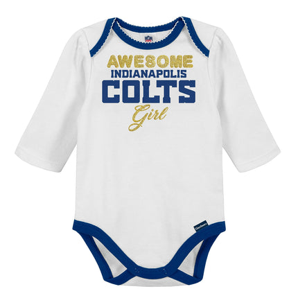 NFL Baby Girls' 3Pc Bodysuit, Footed Pant, & Cap Set, Indianapolis Colts, 6-9 Months