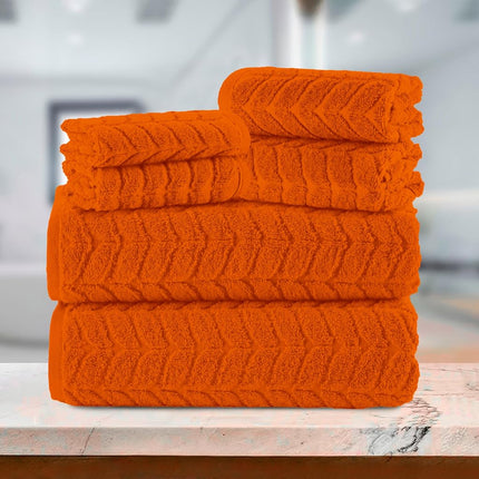 Elegant Comfort Luxury 6-Piece 100% Turkish Cotton Jacquard Braided Textured Premium Hotel Quality Towel Set– Soft and Absorbent, Includes 2 Bath Towels, 2 Hand Towels and 2 Washcloths, Vibrant Orange