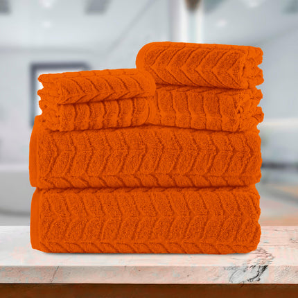 Elegant Comfort Luxury 6-Piece 100% Turkish Cotton Jacquard Braided Textured Premium Hotel Quality Towel Set– Soft and Absorbent, Includes 2 Bath Towels, 2 Hand Towels and 2 Washcloths, Vibrant Orange
