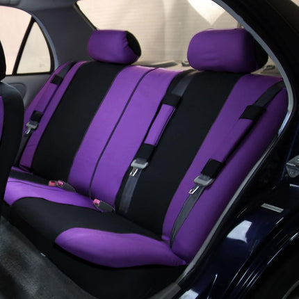 FH Group Flat Cloth Seat Covers Front Seat and Solid Rear Bench Full Set with Gift - Universal Fit for Cars, Trucks & SUVs (Burgundy)