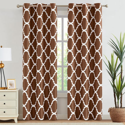 Melodieux Moroccan Fashion Thermal Insulated Room Darkening Blackout Grommet Curtains for Living Room, 42 by 84 Inch, Brown (2 Panels)
