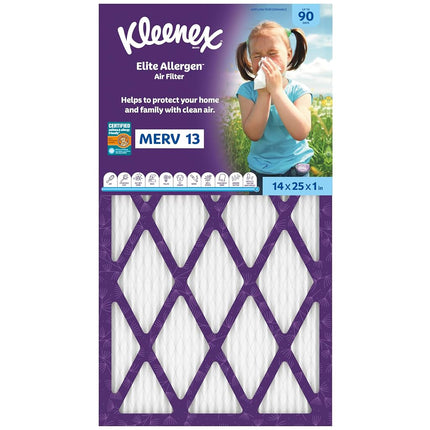 Kleenex Elite Allergen Air Filter 14x25x1 Inches - 13 MERV RATING (2-Pack)