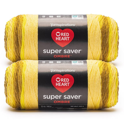 Red Heart Super Saver Ombre Gold Bar Yarn - 2 Pack of 283g/10oz - 100% Acrylic - #4 Worsted (Medium) - 482 Yards - Knitting/Crochet
