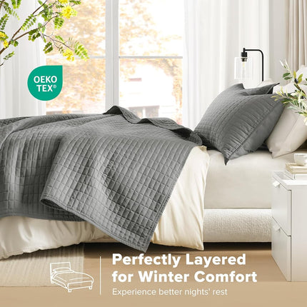 Comfort Spaces All Season, Lightweight, Coverlet Bedspread Bedding, Matching Shams, Polyester, Microfiber, Poly fill, Charcoal Grey, Quilt King/Cal King(104"x90")