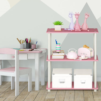 Furinno TURN-N-TUBE Storage Shelves, 3-Tier Book Shelf, Corner Shelf, Toolless Open Shelves, for Organization and Storage, Living Room, Garage, Home Office, Pink
