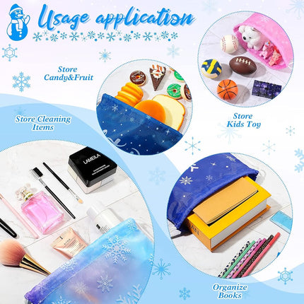 Frozen Party Favors Bags for Winter Snowflake Drawstring Goodies Bags Winter Wonderland Gift Candy Bag for Boys Girls Storage Winter Themed Baby Shower Snowflake Party Supplies (28 Pack)