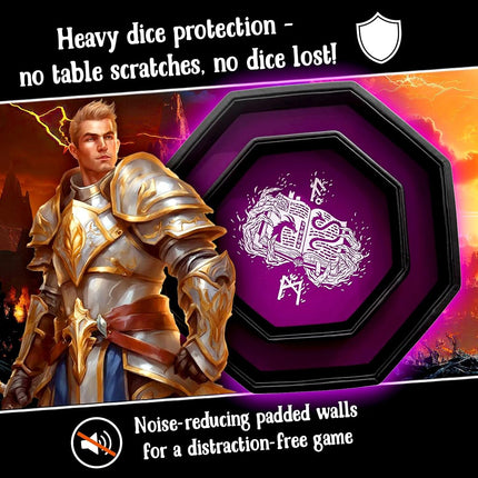 Fantasydice- purple -Fire Dragon-Dice Tray - 8" Octagon with Lid and Dice Staging Area - for Dice, Board Games, Tabletop RPGs Like D&D (DND) 3.5 and 5e, Call of Cthulhu, Pathfinder, Shadowrun and more