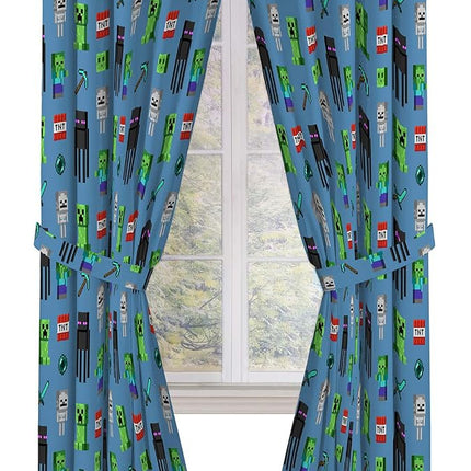 Minecraft Monster Hunters 84" Inch Drapes - Beautiful Room Décor & Easy Set Up, Bedding - Curtains Include 2 Tiebacks, 4 Piece Set (Official Minecraft Product)
