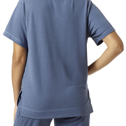 HUE Women's French Terry Lounge Separates Pajama Top, Vintage Indigo-Short Sleeve Tee, XL