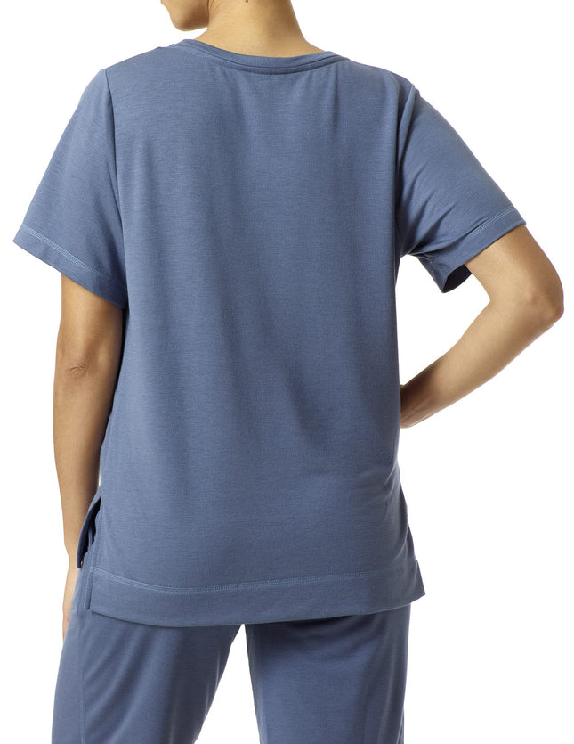 HUE Women's French Terry Lounge Separates Pajama Top, Vintage Indigo-Short Sleeve Tee, XL