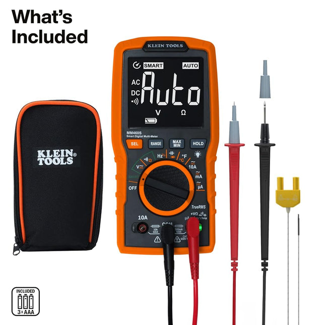 Klein Tools MM460S Smart Digital Multimeter, 600V AC/DC Auto-Ranging TRMS, Voltage Tester, Backlit Display, Hands-Free Operation, Professional Electrical Tester